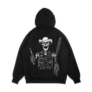 Vivere INSPIRED Skeleton Cowboy Black Printed Pullover Graphic Hoodie Bone Skull